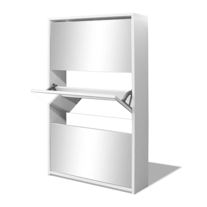 VXL Mueble zapatero blanco 3 compartimentos con espejo 63x17x102,5 cm