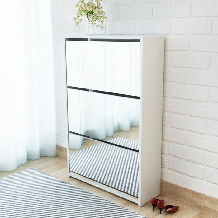 VXL White shoe cabinet 3 compartments with mirror 63x17x102.5 cm