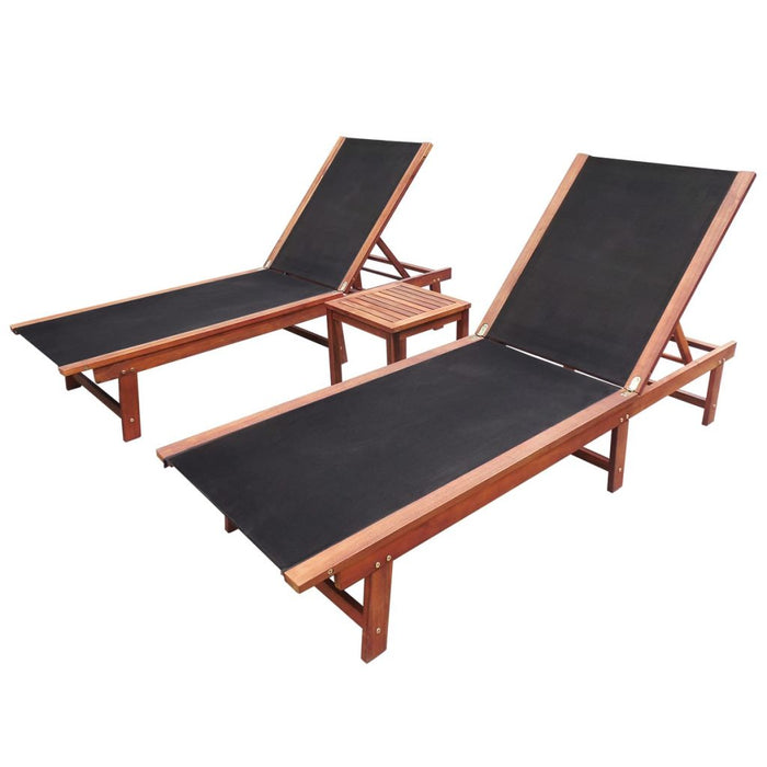 VXL Lounger with Table 2 Units Solid Acacia Wood and Textilene