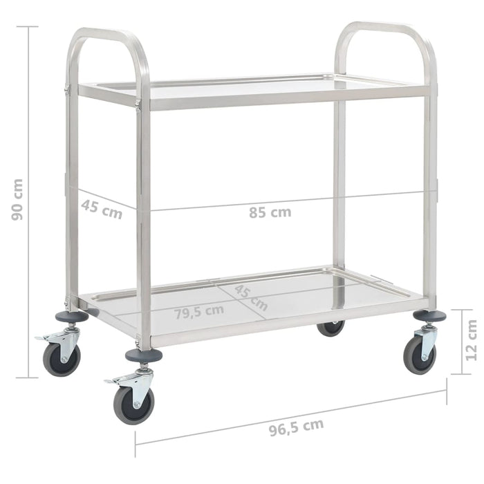 VXL 2-level stainless steel kitchen cart 96.5x55x90 cm