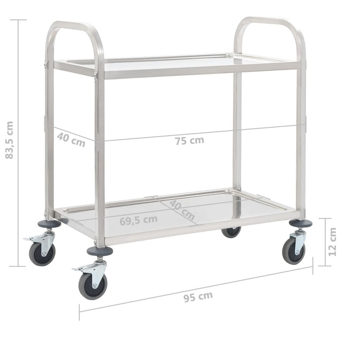 VXL 2-level stainless steel kitchen cart 95x45x83.5 cm