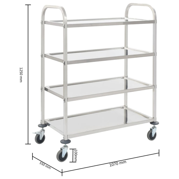 VXL 4-level stainless steel kitchen cart 107x55x125 cm