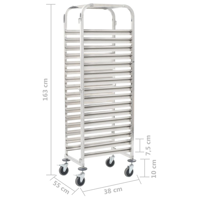 VXL Kitchen trolley with 16 stainless steel trays 38x55x163 cm