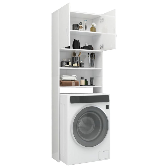 VXL Glossy White Chipboard Washing Machine Cabinet 64X25.5X190 Cm