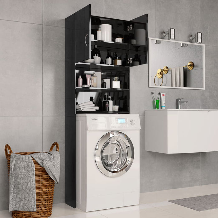 VXL Glossy Black Washing Machine Cabinet 64X25.5X190 Cm