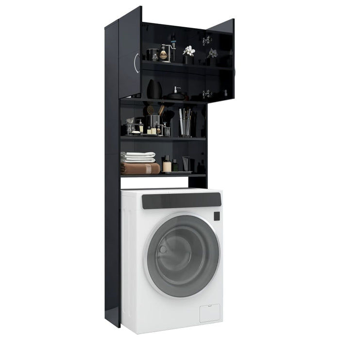 VXL Glossy Black Washing Machine Cabinet 64X25.5X190 Cm