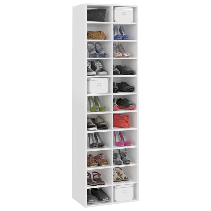 VXL Glossy white chipboard shoe cabinet 54x34x183 cm