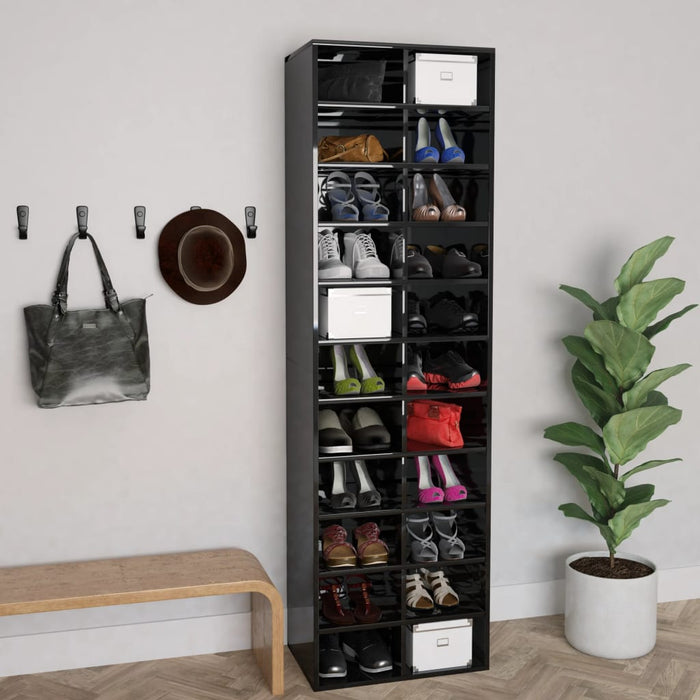 VXL Glossy black chipboard shoe cabinet 54x34x183 cm