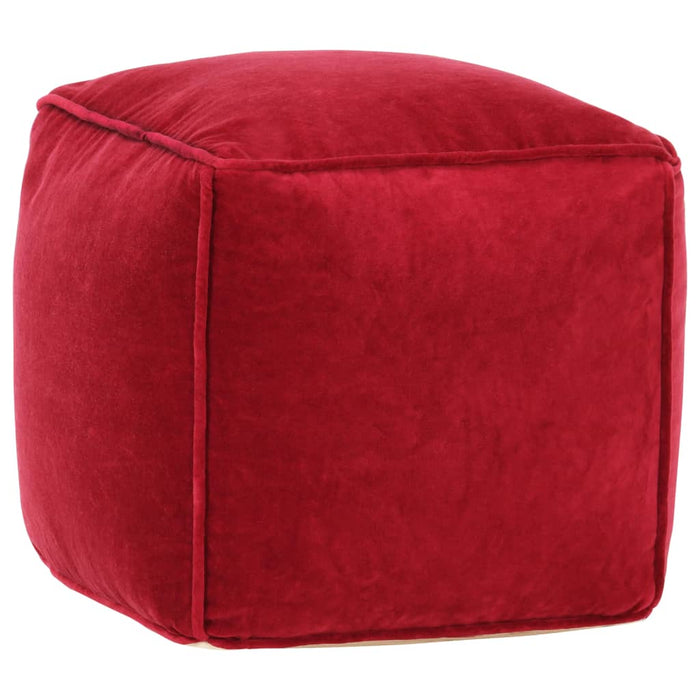 VXL Ruby Red Cotton Velvet Pouf 40x40x40 cm