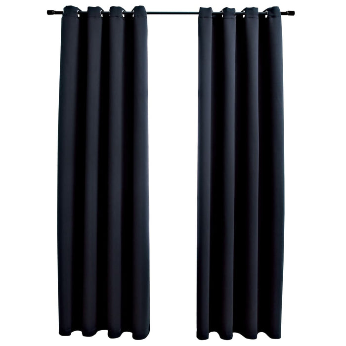 VXL Blackout Curtains with Metal Rings 2 Pieces Black 140X175 Cm