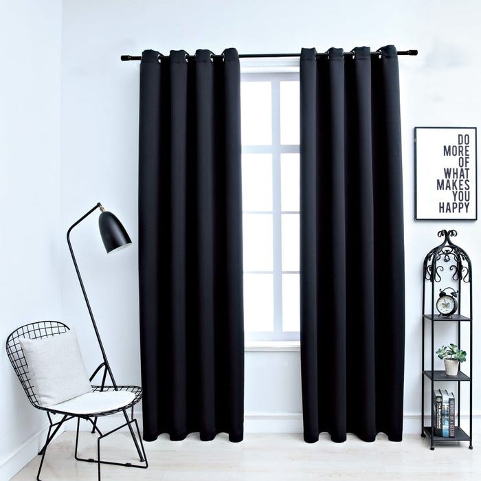 VXL Blackout Curtains with Metal Rings 2 Pieces Black 140X175 Cm