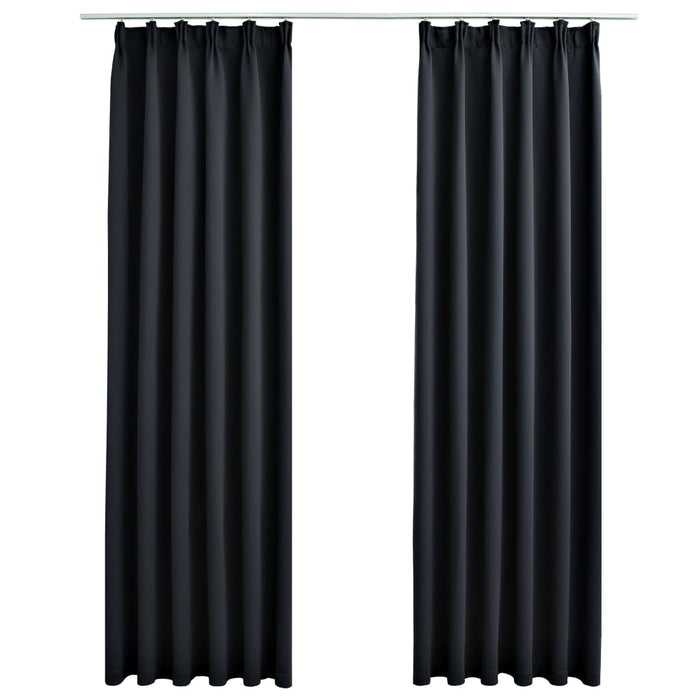 VXL Blackout Curtains With Hooks 2 Pieces Black 140X225 Cm
