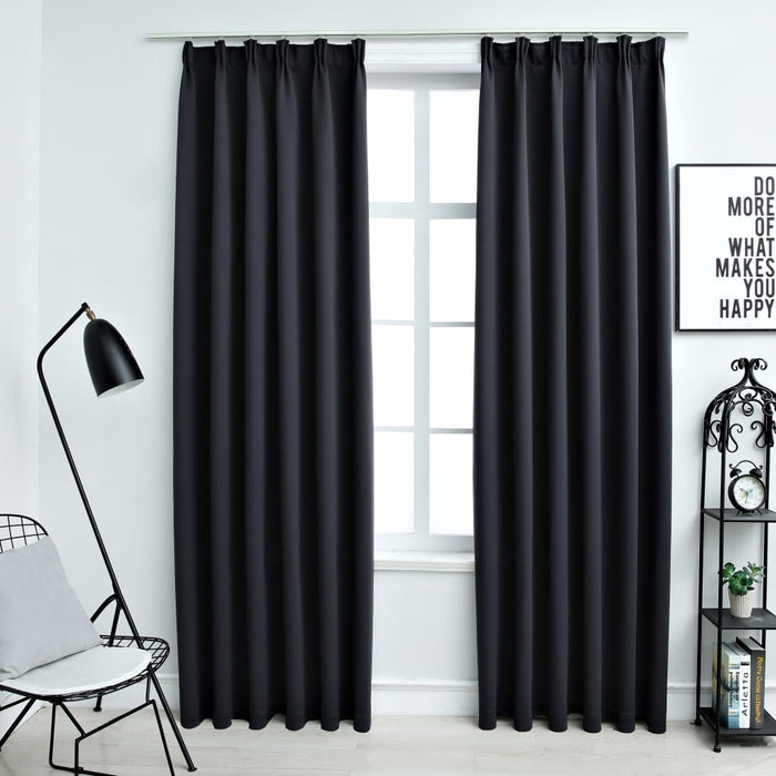 VXL Blackout Curtains With Hooks 2 Pieces Black 140X245 Cm