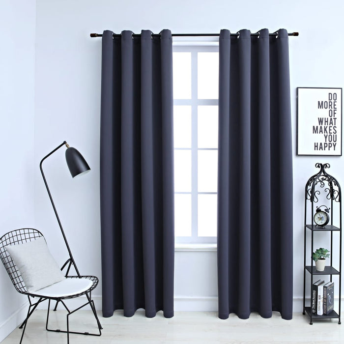 VXL Blackout Curtains with Metal Rings 2 Pcs Anthracite 140X175 Cm