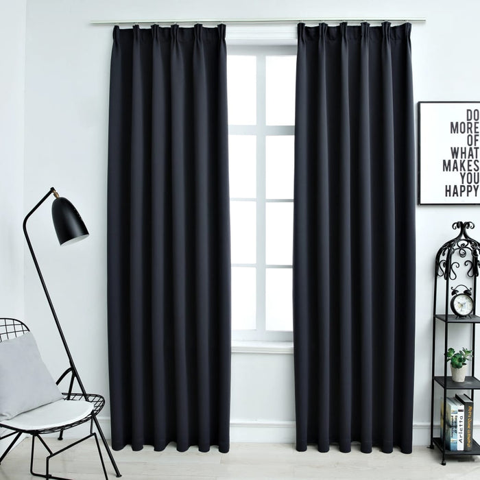 VXL Blackout Curtains With Hooks 2 Pieces Anthracite Gray 140X225 Cm
