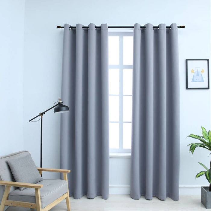 VXL Blackout Curtains With Metal Rings 2 Pcs Gray 140X225 Cm