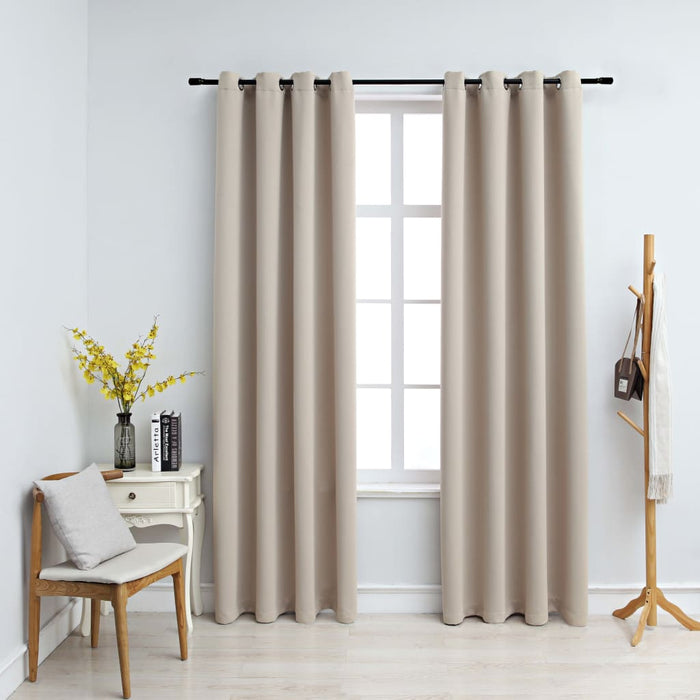 VXL Blackout Curtains with Metal Rings 2 Pieces Beige 140X175 Cm