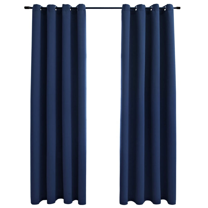 VXL Blackout Curtains with Metal Rings 2 Pcs Blue 140X225 Cm