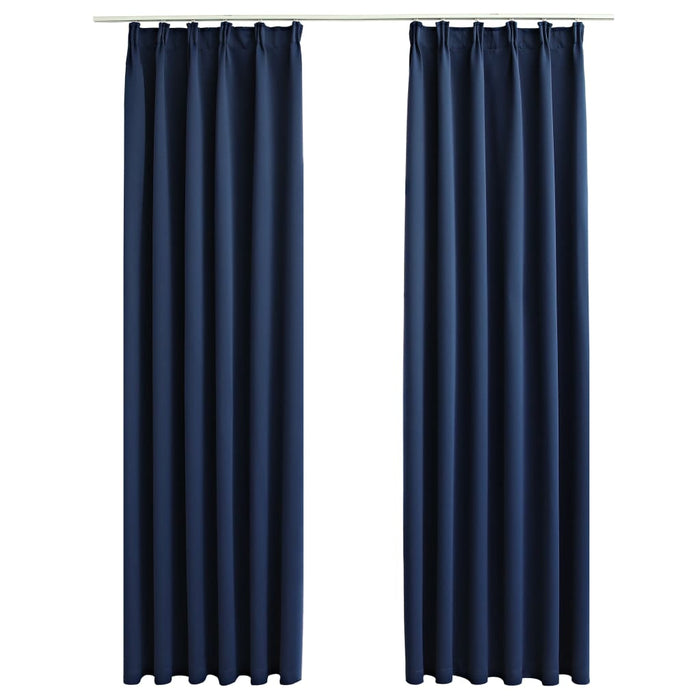 VXL Blackout Curtains With Hooks 2 Pieces Blue 140X175 Cm