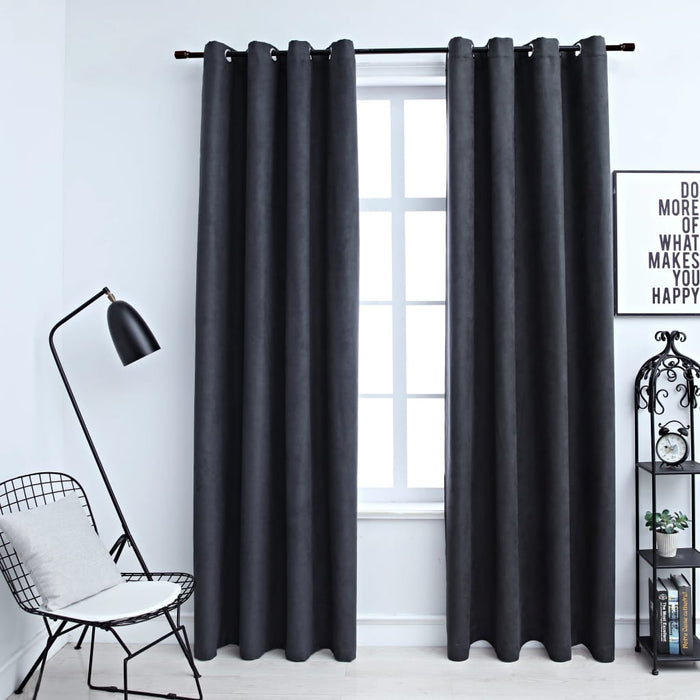VXL Blackout Curtains and Metal Rings 2 Pcs Anthracite Gray 140X225 Cm
