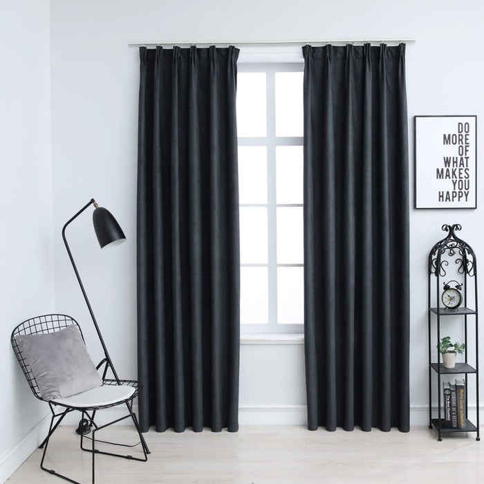 VXL Blackout Curtains With Hooks 2 Pieces Anthracite Gray 140X255 Cm