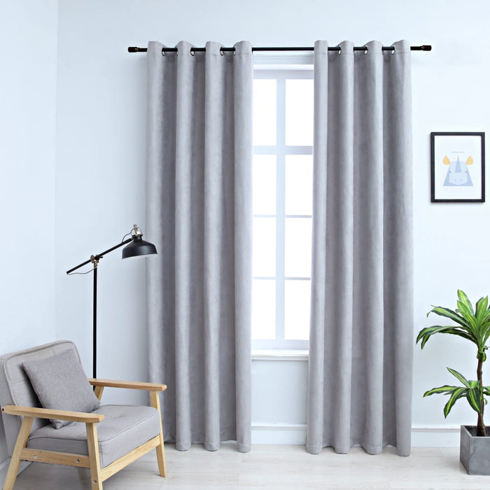 VXL Blackout Curtains with Metal Rings 2 Pieces Gray 140X245 Cm
