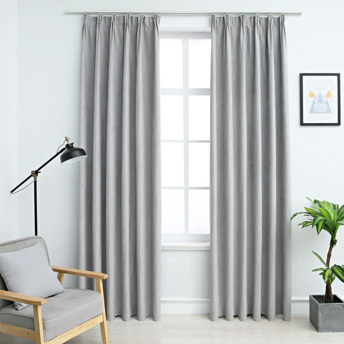 VXL Blackout Curtains With Hooks 2 Pieces Gray 140X175 Cm