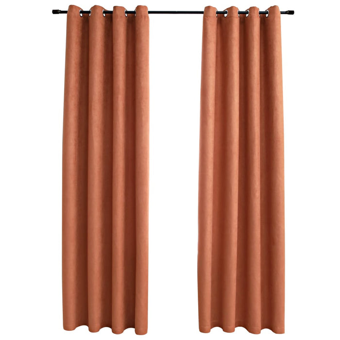 VXL Blackout Curtains and Metal Rings 2 Pieces Rust Color 140X245 Cm
