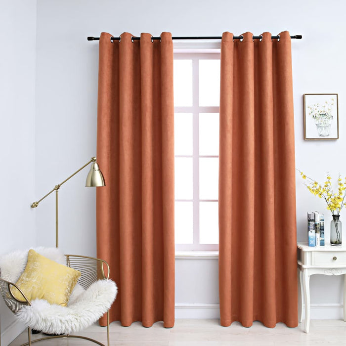VXL Blackout Curtains and Metal Rings 2 Pieces Rust Color 140X245 Cm