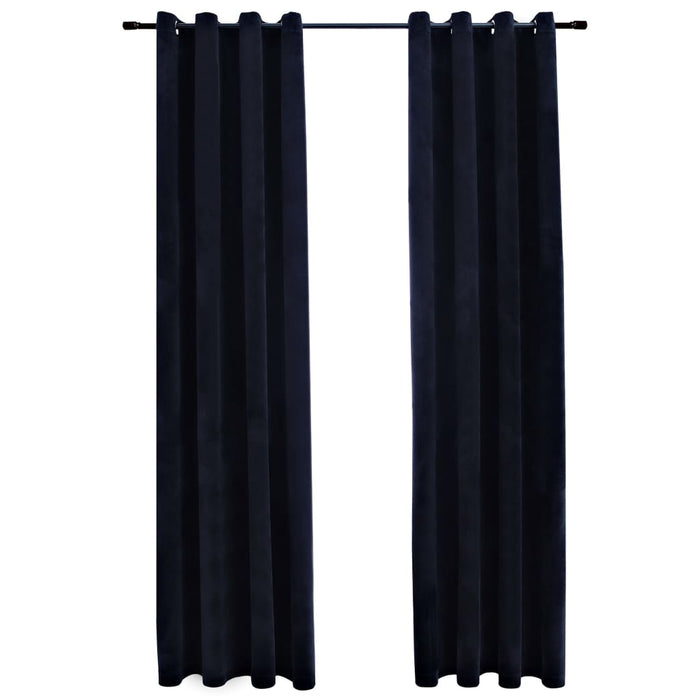 VXL Blackout Curtains With Rings 2 Pieces Black Velvet 140X175 Cm