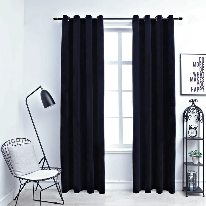 VXL Blackout Curtains With Rings 2 Pieces Black Velvet 140X225 Cm