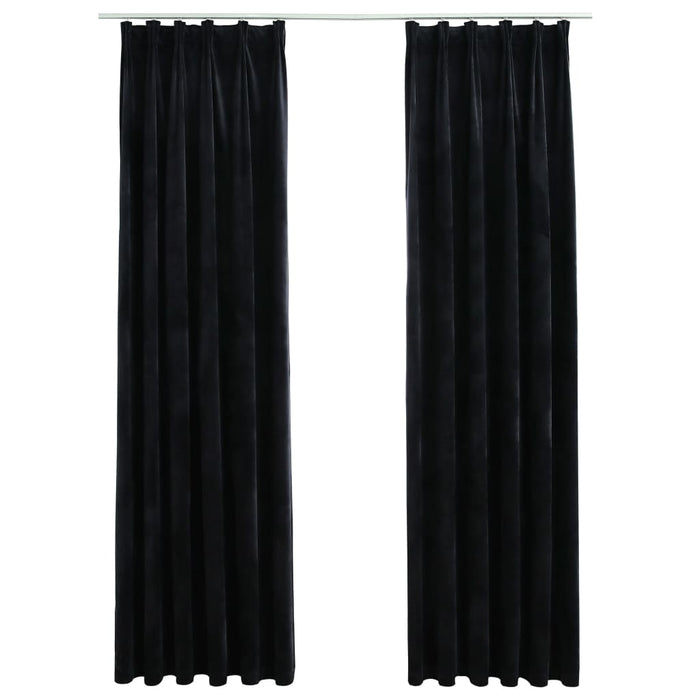 VXL Blackout Curtains With Hooks 2 Pieces Black Velvet 140X225 Cm