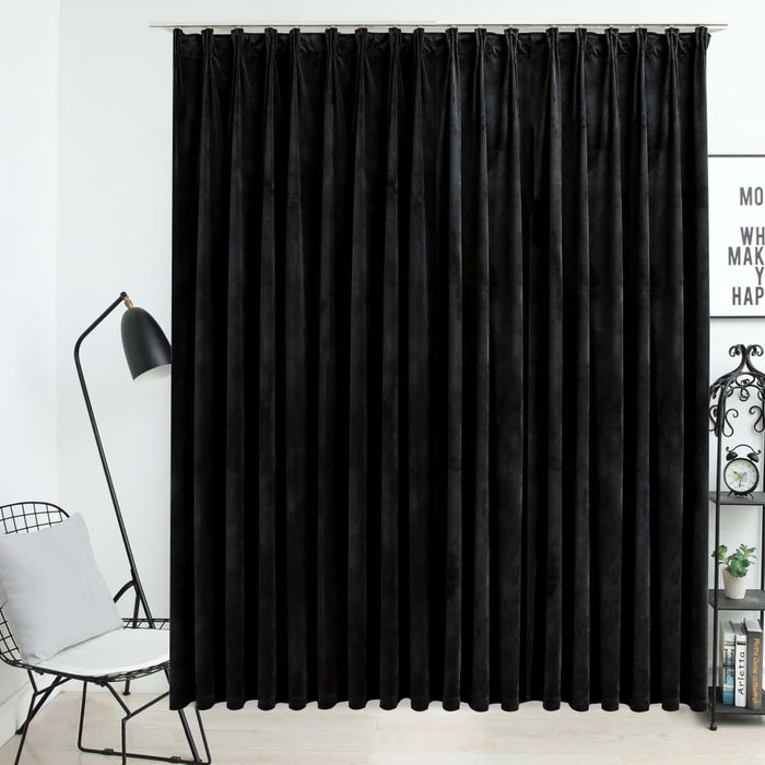 VXL Blackout Curtain With Hooks Black Velvet 290X245 Cm
