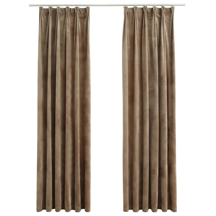 VXL Blackout Curtains With Hooks 2 Pieces Beige Velvet 140X175 Cm