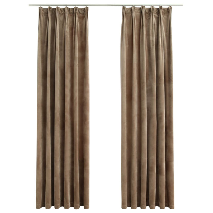 VXL Blackout Curtains With Hooks 2 Pieces Beige Velvet 140X225 Cm