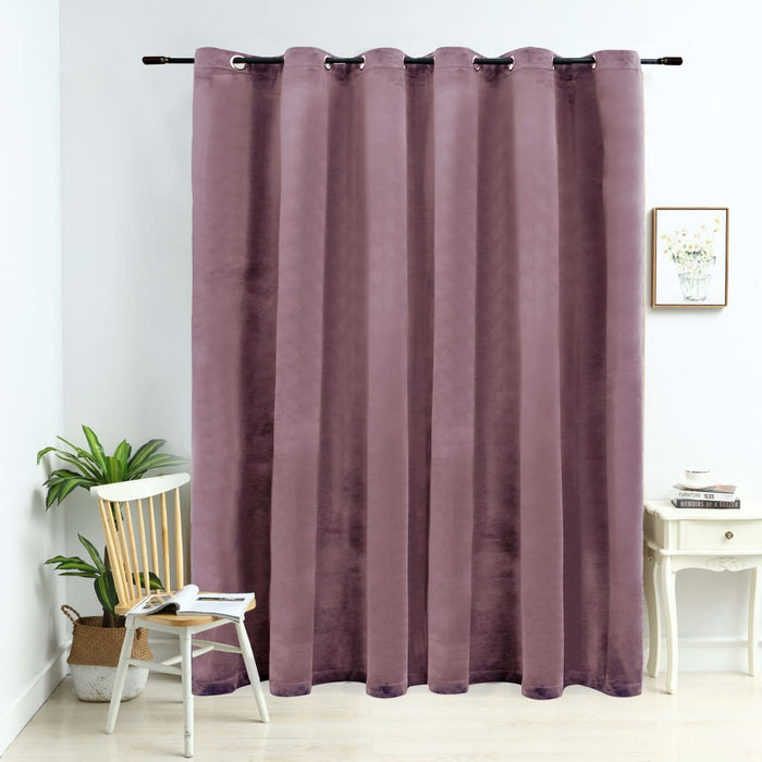 VXL Blackout Curtain and Metal Rings Velvet Old Pink 290X245Cm