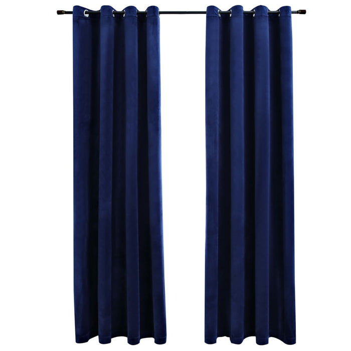 VXL Blackout Curtains Rings 2 Pieces Dark Blue Velvet 140X175Cm