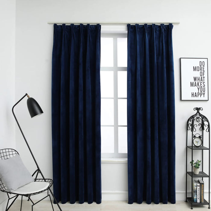 VXL Blackout Curtains Hooks 2 Pieces Dark Blue Velvet 140X175Cm