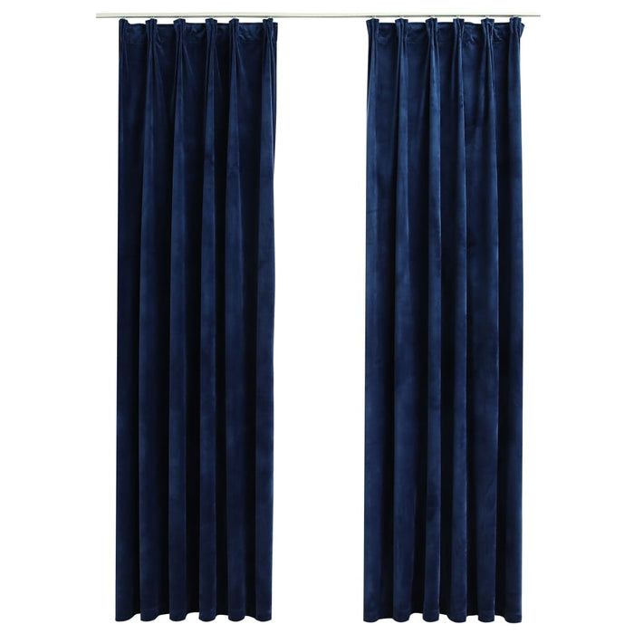 VXL Blackout Curtains Hooks 2 Pieces Dark Blue Velvet 140X245Cm