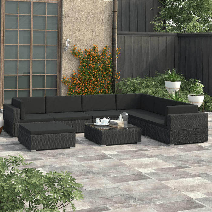 VXL Garden Furniture Set 8 Pieces and Cushions Black Synthetic Rattan