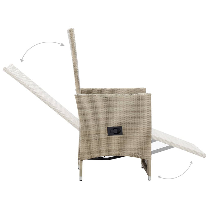 VXL Reclining Garden Chairs 2 Units and Cushions Beige Synthetic Rattan