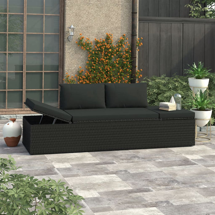 VXL Lounger With Cushions Black Synthetic Rattan