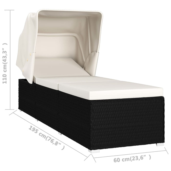 VXL Sun Lounger With Hood And Cushion Cream Synthetic Rattan