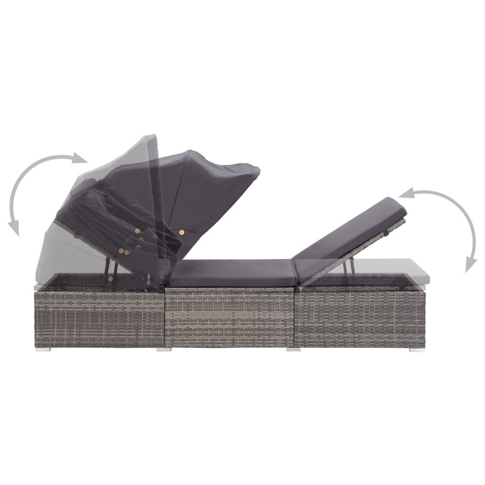 VXL Lounger With Awning And Cushion Gray Synthetic Rattan