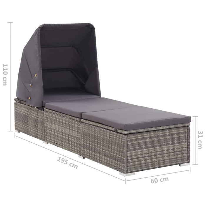 VXL Lounger With Awning And Cushion Gray Synthetic Rattan