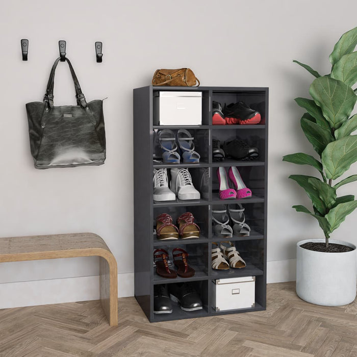 VXL Glossy gray chipboard shoe cabinet 54x34x100 cm