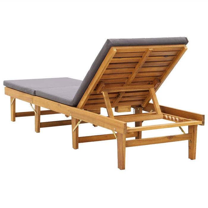 VXL Folding Lounger with Cushion Solid Acacia Wood