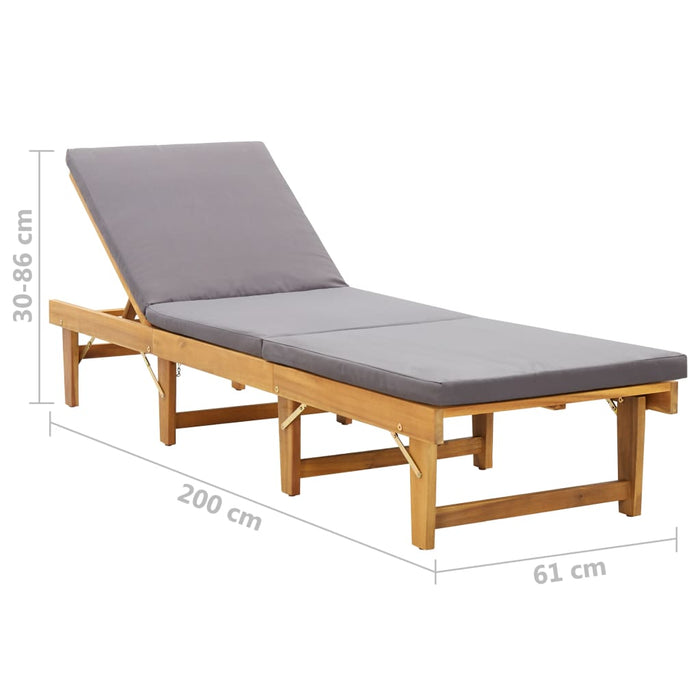 VXL Folding Lounger with Cushion Solid Acacia Wood