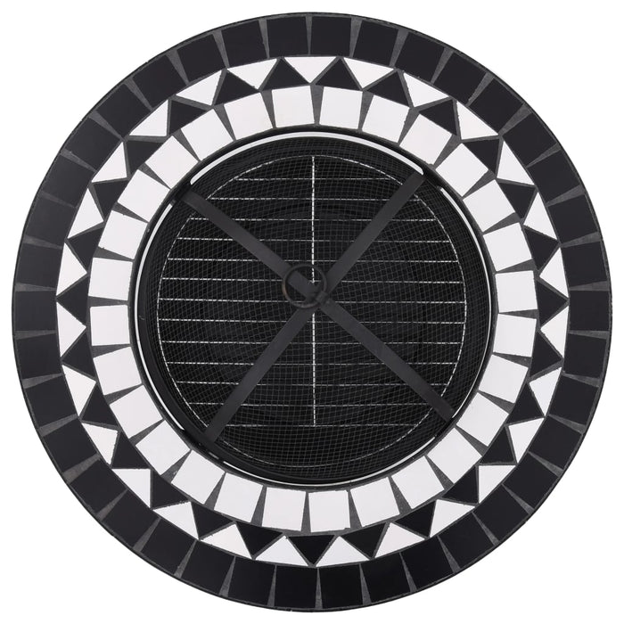 VXL Mesita Con Brasero De Mosaico Cerámica Negro Y Blanco 68 Cm