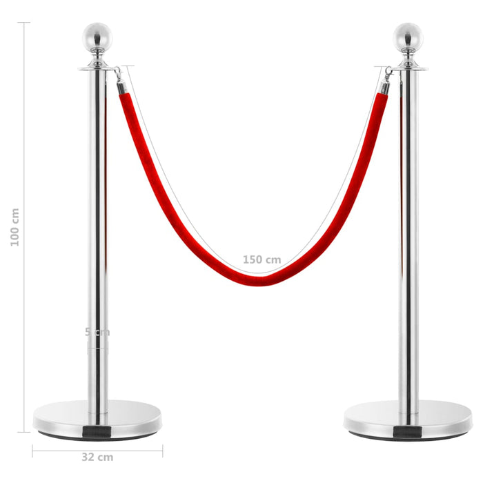 VXL Portable VIP Queue Barrier 3 Pcs Stainless Steel Silver